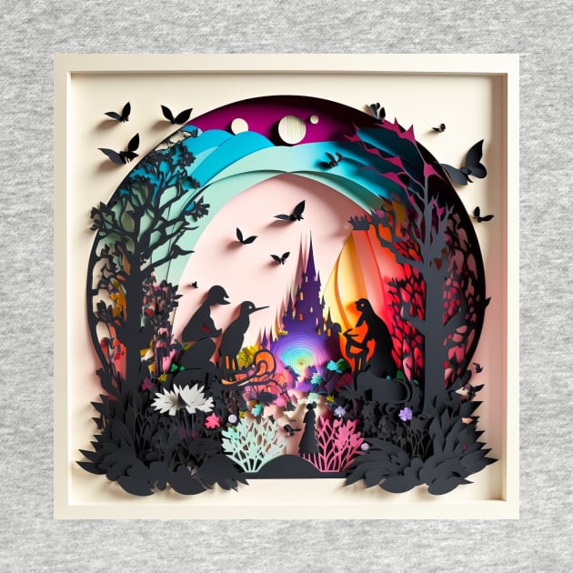 3D Effect Papercut Art - Fairytale Scene by TheArtfulAI